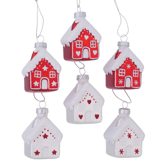 Boltze home kersthanger huisje nellas glas 5xh7,5cm rood wit