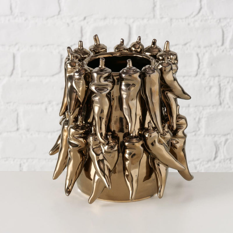 Afbeelding laden in galerijviewer, Boltze home vaas peperony dia19x19cm aardewerk metallic bruin
