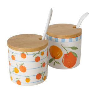 Boltze home jampotje sinaasappel met lepel dia8,5x9cm 170ml dolomiet met bamboe deksel in 2 uitvoeringen