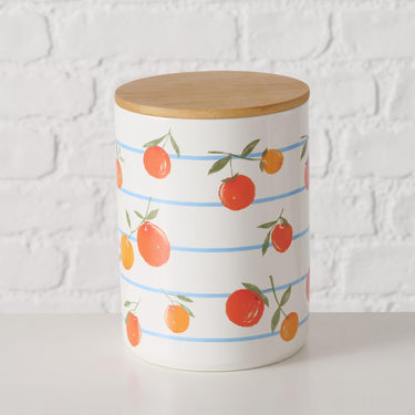 Boltze home voorraadpot sinaasappel dia12x16cm 1100ml aardewerk met bamboe deksel in 2 uitvoeringen