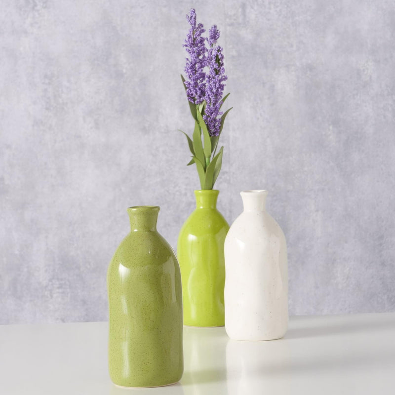 Afbeelding laden in galerijviewer, Boltze home vaas mylanadia6,7x15cm porselein in 3 uitvoeringen wit lime groen
