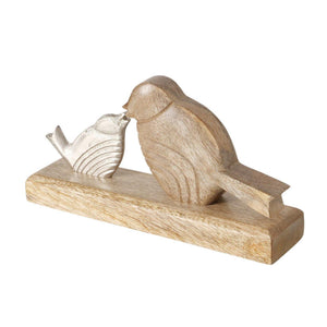 Boltze home beeld vogel met jong metaal hout 23x5x12cm