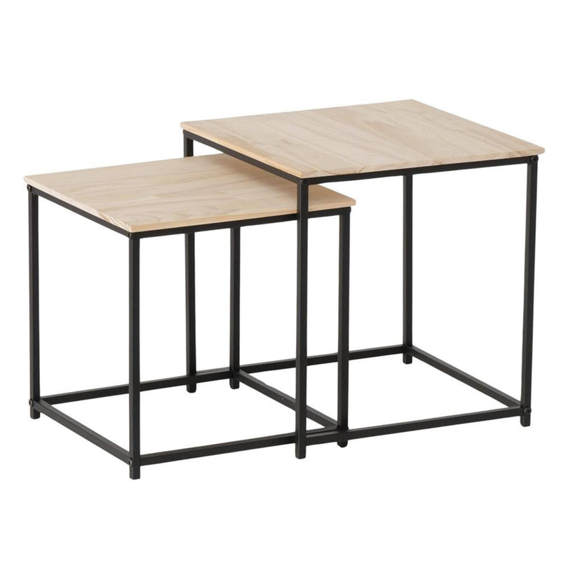 Afbeelding laden in galerijviewer, Boltze home bijzettafel boras 2-delig ijzer en dennenhout h35 en 40cm
