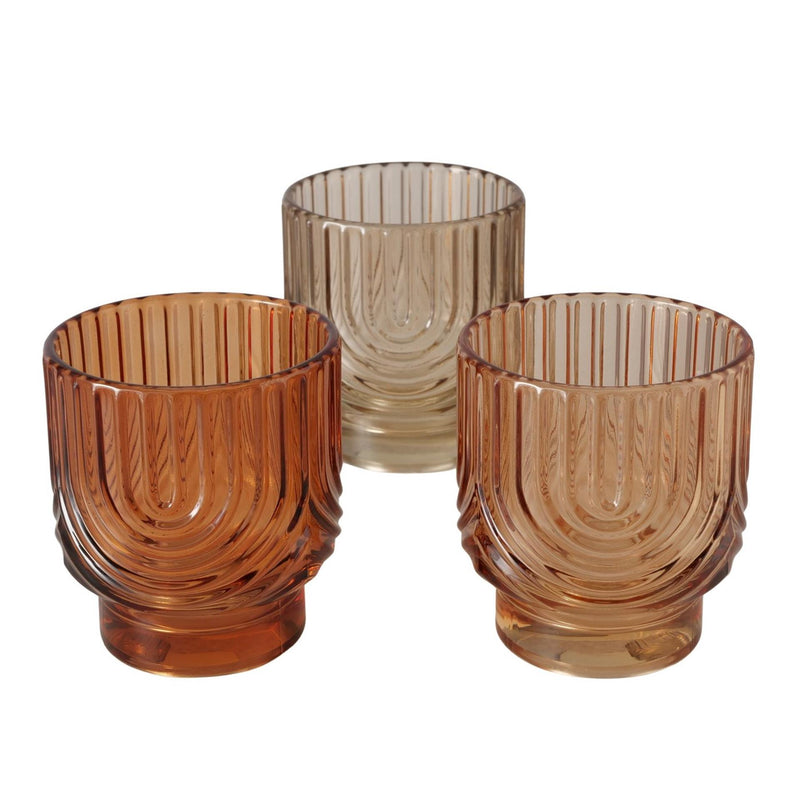 Afbeelding laden in galerijviewer, Boltze home windlicht arcy beige oranje glas ø7xh8cm 3 assorti
