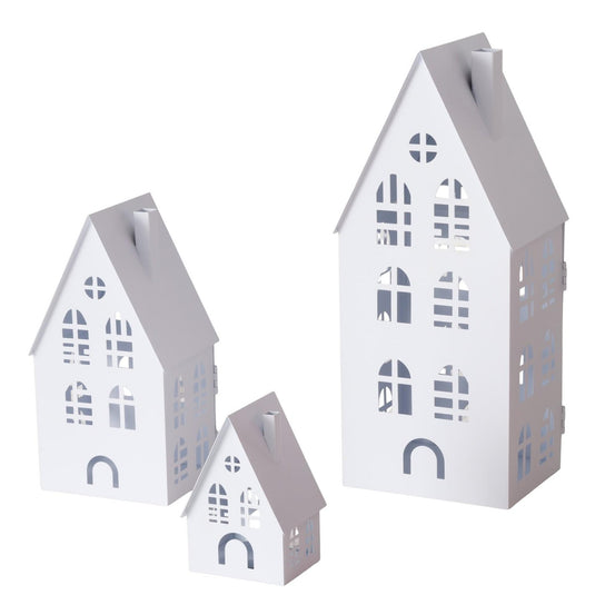 Boltze home lantaarnset dover huis 3-delig l9-13-16,5cm b7,5-10,5-13,5cm h13-24-37cm wit