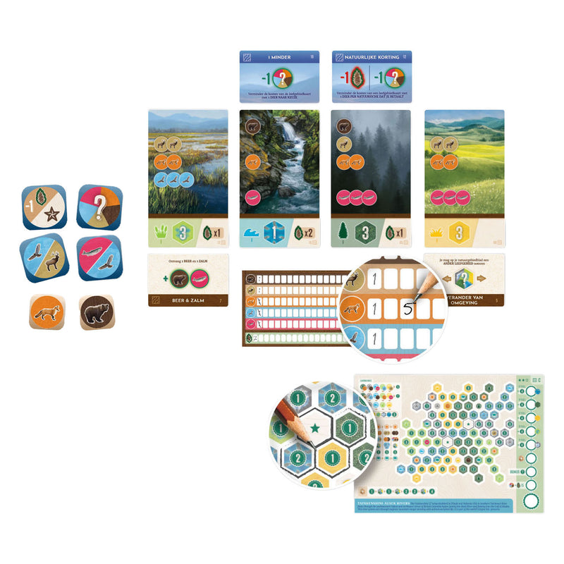 ギャラリービューアに画像をロードする, White goblin games - cascadia: rolling rivers - dobbelspel - 1 tot 4 spelers - gezelschapsspel - natuur strategie - flip-roll-and-write spel
