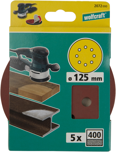 Load image into Gallery viewer, Wolfcraft hechtschuurschijven | k400 | geperforeerd | ø125mm | 5 stuks - 2072000
