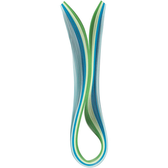 Quilling stroken, l: 78 cm, b: 5 mm, 120 gr, blauw, groen, lime groen, turquoise, 100 stuk 1 doos