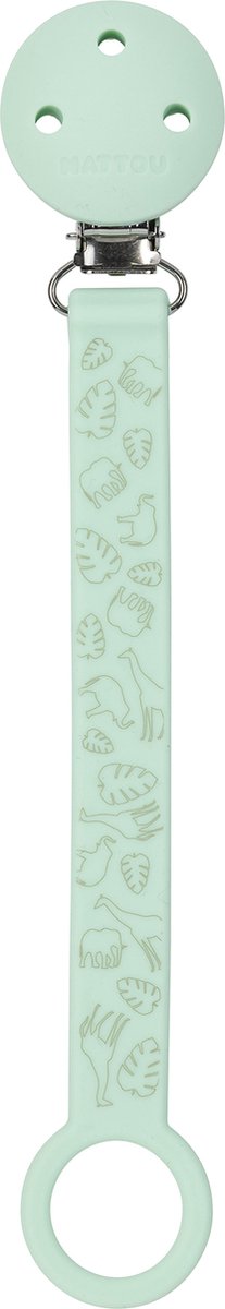 Nattou silicone - fopspeenketting met universele bevestiging - 21 cm - munt groen patroon
