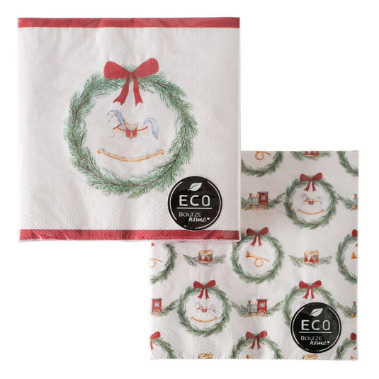 Boltze home servetten kerstmis cavalloi 33cm gerecycled papier roodwit 2 assort