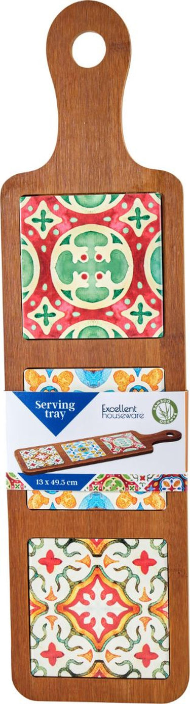 Excellent houseware serveerplateau bamboe aardewerk 49,5x13cm
