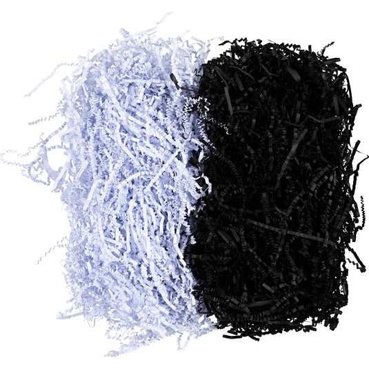 Crinkle papier, l: 25-30 cm, b: 3 mm, zwart, wit, 2x50 gr 1 doos