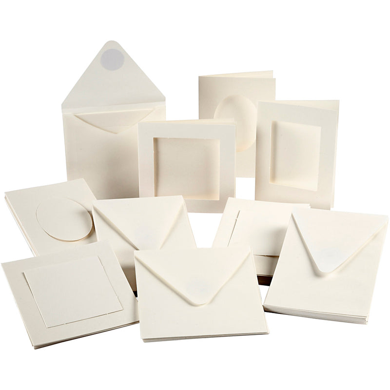 Load image into Gallery viewer, Creativ company passepartout kaarten, afmeting kaart 10,5x15 + 12,5x12,5 cm, inhoud kan variëren , off-white, 50 set 1 doos
