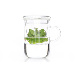 Theekop met filter glas cl ø 8cm hoogte: 12,5 cm<br> inhoud: 470 ml