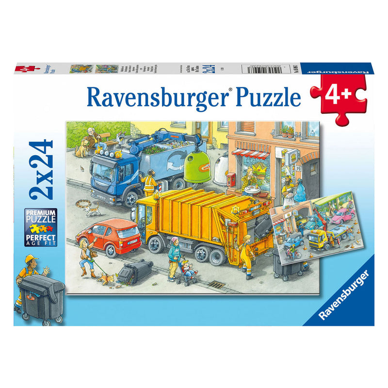 Load image into Gallery viewer, Ravensburger legpuzzel vuilniswagen en sleepwagen, 2x24st.
