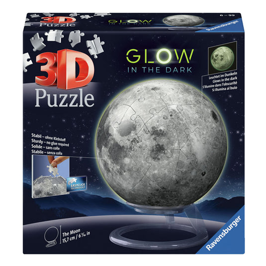 Ravensburger 3d puzzelbal maan glow in the dark, 72st.