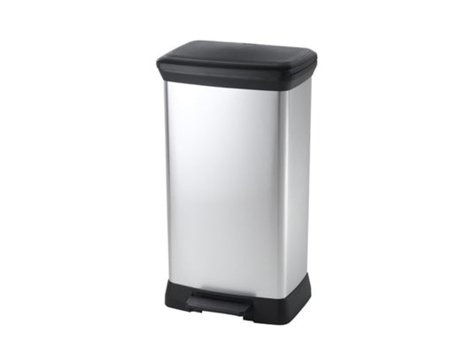 Curver decobin rechthoekig pedaalemmer 50 liter zilver zwart