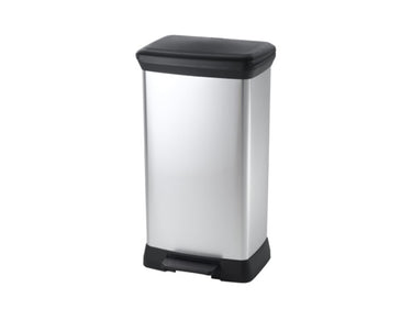 Curver decobin rechthoekig pedaalemmer 50 liter zilver zwart