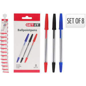 No brand balpennen set van 8, rood, zwart, blauw | 12 stuks