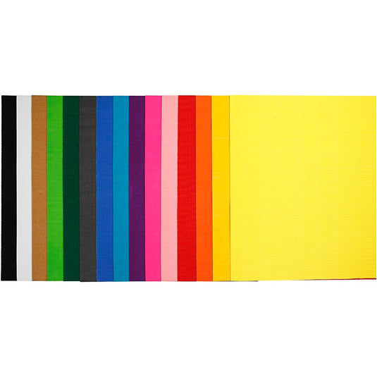 Ribbelkarton, vel 50x70 cm, 80 gr, diverse kleuren, 15 vel 1 doos