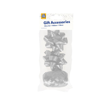 Paperdreams cadeauversieringset - zilver 2 strikken met 20 meter krullint