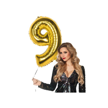 Boland folieballon 9 goud 86cm folieballon 9 goud 86cm