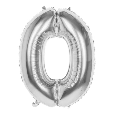 Boland cijfer ballon nummer '0' zilver folie 86cm geschikt voor helium