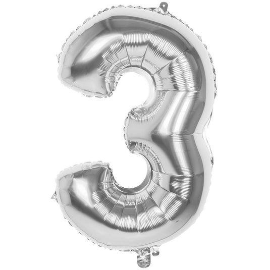 Boland folie ballon nummer '3' zilver 86cm