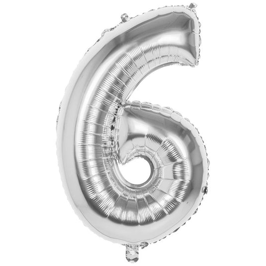 Boland folie ballon nummer '6' zilver 86cm