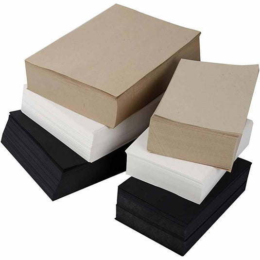 Kraft-papier, a3,a4, 100+135 gr, zwart, grijs, edele, wit, 6000 div vellen 1 doos