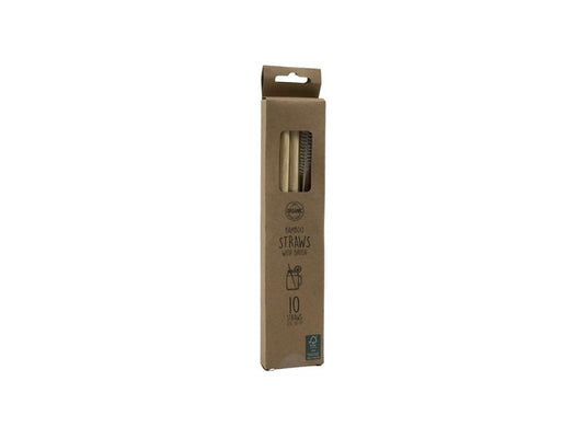 Kitchen tools rietjes bamboe 20cm 10 stuks in doosje met borstel