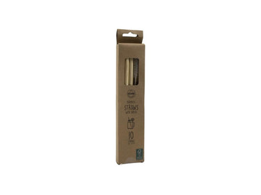 Kitchen tools rietjes bamboe 20cm 10 stuks in doosje met borstel