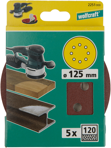Load image into Gallery viewer, Wolfcraft hechtschuurschijven | k120 | geperforeerd | ø125mm | 5 stuks - 2251000
