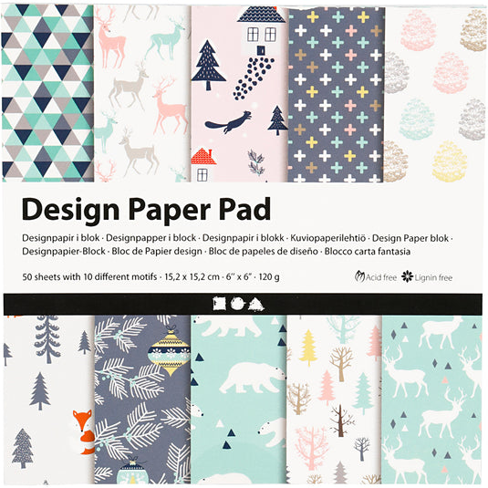 Design papierblok, vel 15,2x15,2 cm, 120 gr, lichtgroen, roze, wit, 50 vel 1 doos