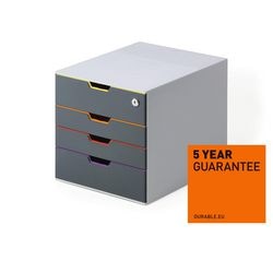 Ladenkastje durable varicolour kunststof 280x356x292mm 4 laden grijs