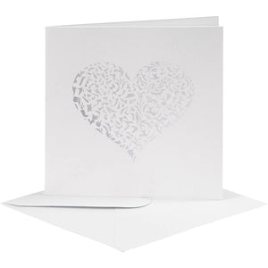Kaart met envelop, afmeting kaart 13,5x13,5 cm, afmeting envelop 14,5x14,5 cm, 240+110 gr, wit, 5 set 1 doos