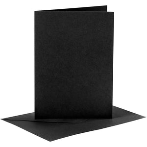 Kaarten en enveloppen, afmeting kaart 10,5x15 cm, afmeting envelop 11,5x16,5 cm, 110+230 gr, zwart, 6 set 1 doos