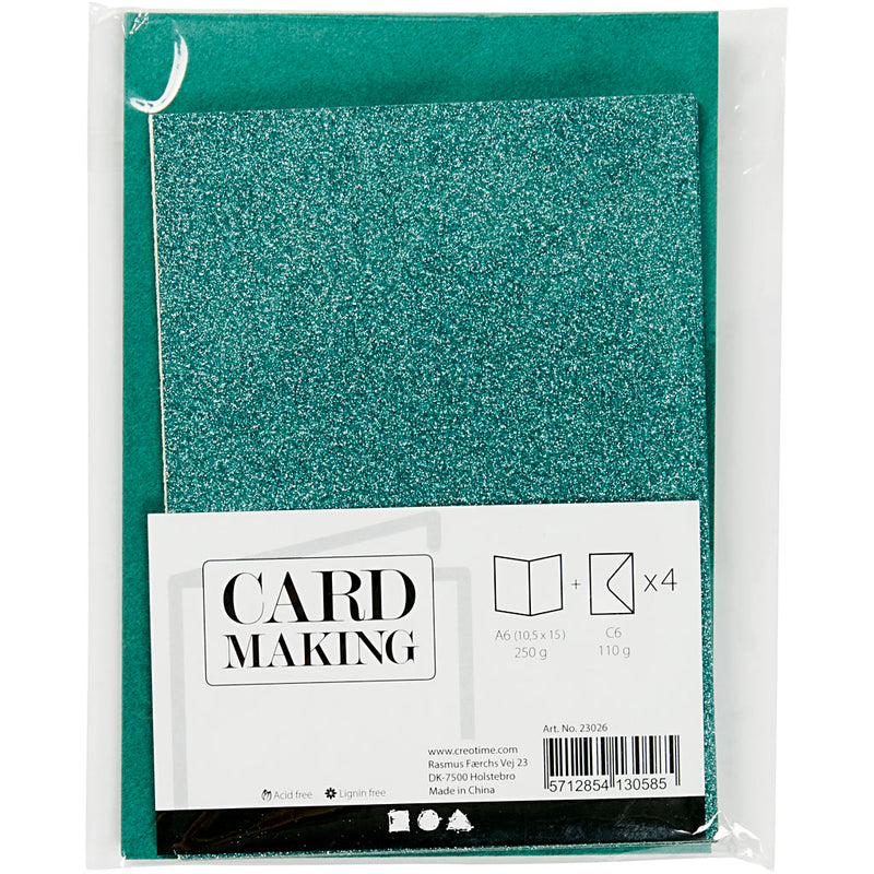 Load image into Gallery viewer, Creativ company kaarten en enveloppen 10,5x15cm glitter groen - 4st.
