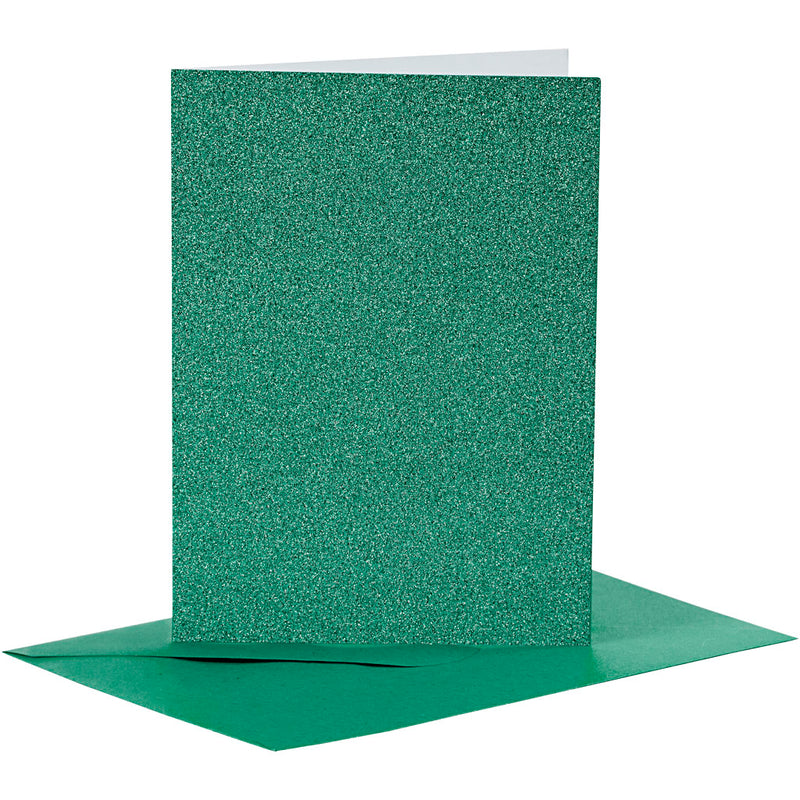 Load image into Gallery viewer, Creativ company kaarten en enveloppen 10,5x15cm glitter groen - 4st.
