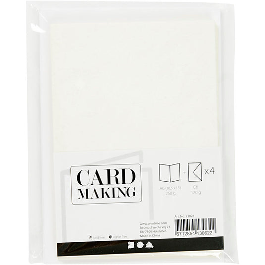 Creativ company kaarten en enveloppen 10,5x15cm glitter wit - 4st.