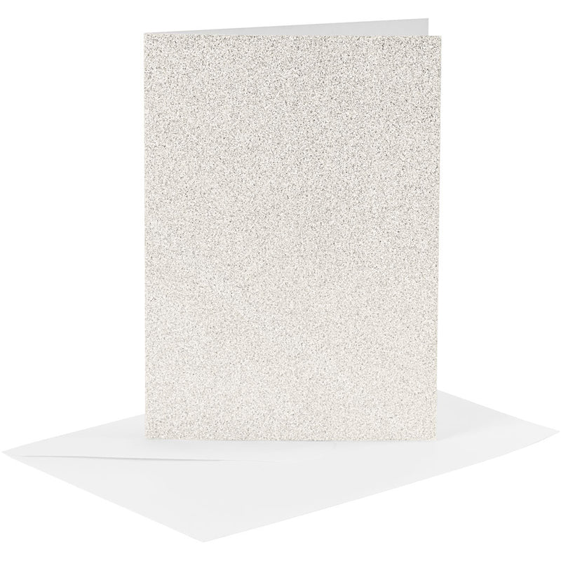 Load image into Gallery viewer, Creativ company kaarten en enveloppen 10,5x15cm glitter wit - 4st.

