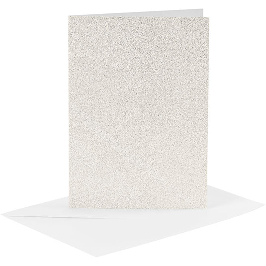 Creativ company kaarten en enveloppen 10,5x15cm glitter wit - 4st.