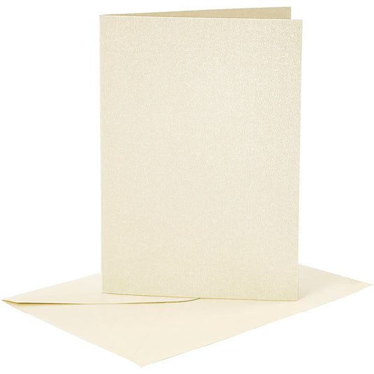 Kaarten en enveloppen, afmeting kaart 10,5x15 cm, afmeting envelop 11,5x16,5 cm, parelmoer, 120+210 gr, off-white, 4 set 1 doos