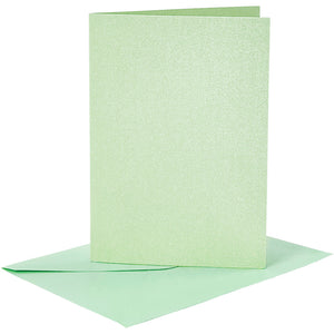Kaarten en enveloppen, afmeting kaart 10,5x15 cm, afmeting envelop 11,5x16,5 cm, parelmoer, 120+210 gr, lichtgroen, 4 set 1 doos