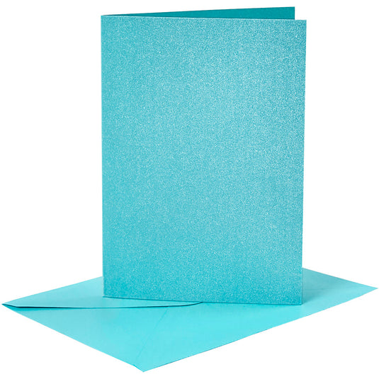 Kaarten en enveloppen, afmeting kaart 10,5x15 cm, afmeting envelop 11,5x16,5 cm, parelmoer, 120+210 gr, blauw, 4 set 1 doos