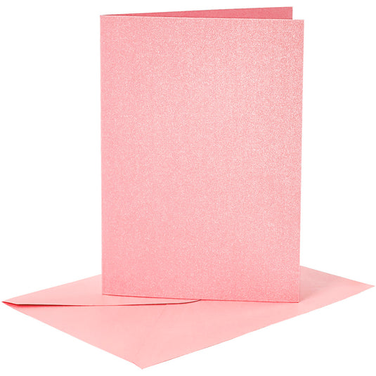 Kaarten en enveloppen, afmeting kaart 10,5x15 cm, afmeting envelop 11,5x16,5 cm, parelmoer, 120+210 gr, roze, 4 set 1 doos