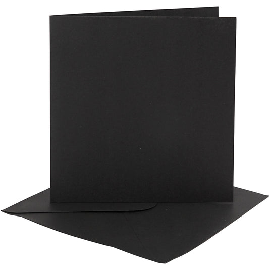 Kaarten en enveloppen, afmeting kaart 15,2x15,2 cm, afmeting envelop 16x16 cm, 230 gr, zwart, 4 set 1 doos