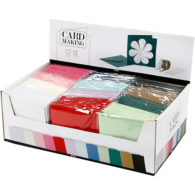 Load image into Gallery viewer, Https: www.cchobby.nl kaarten-en-enveloppen-afmeting-kaart-15-2x15-2-cm-afmeting-envelop-16x16-cm-230-gr-diverse-kleuren-12x10-doos-1-doos
