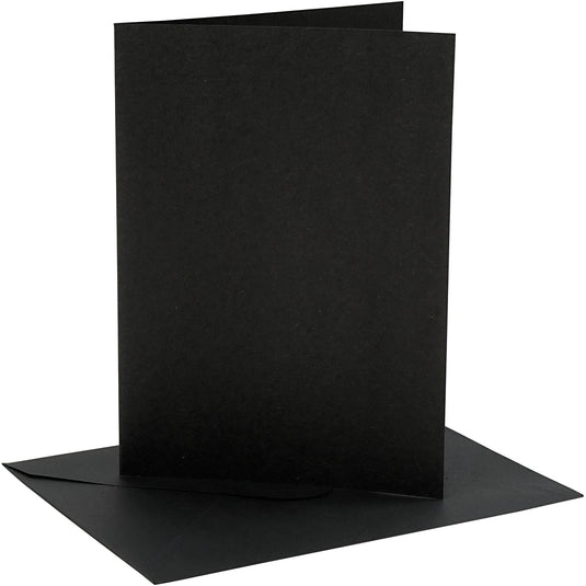 Kaarten en enveloppen, afmeting kaart 12,7x17,8 cm, afmeting envelop 13,3x18,5 cm, 230 gr, zwart, 4 set 1 doos