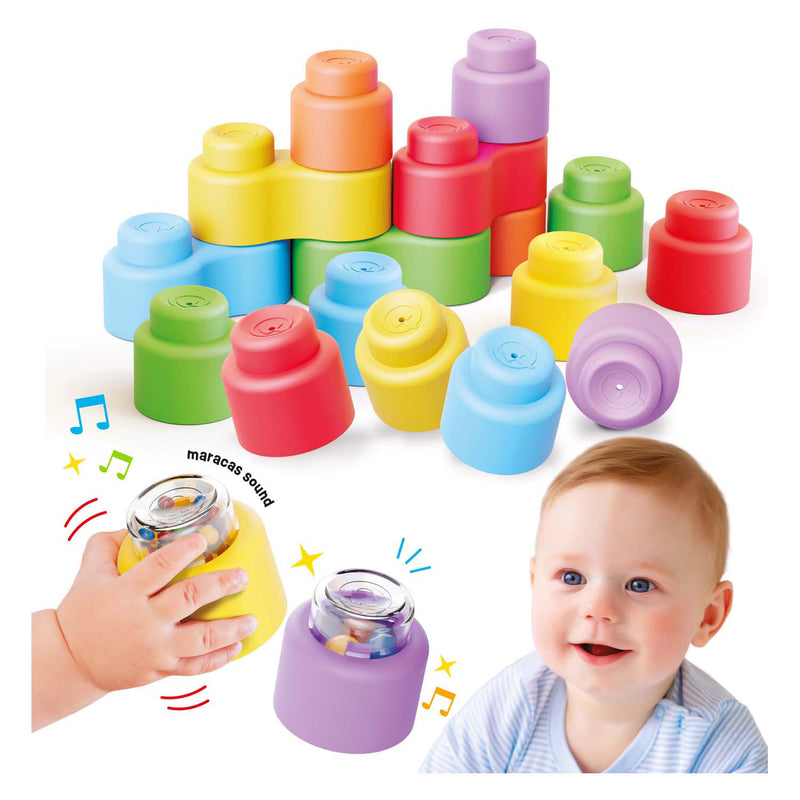 Afbeelding laden in galerijviewer, Quercetti bouwblokken baby speelgoed met geluid - 18 stuks.
